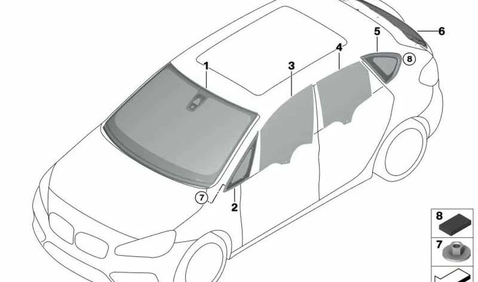 BMW 2 Serisi F45 F46 Ön Sağ Sabit Üçgen Cam 51377321944