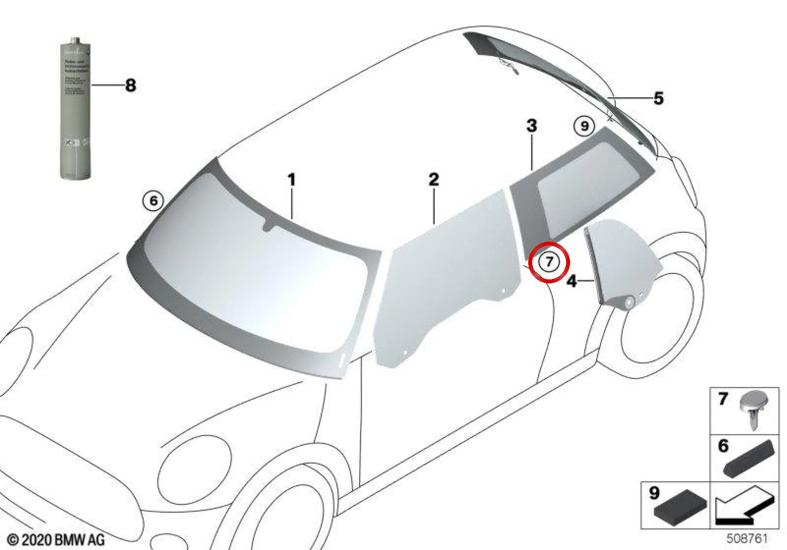 BMW MINI F54 F55 F56 Yan Cam Sabitleme Klipsi 51377336901