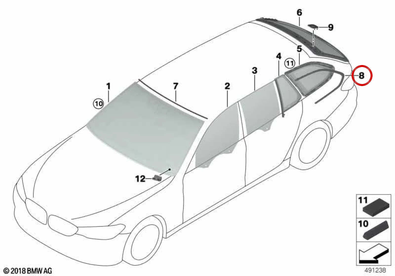 BMW 5 Serisi G31 Arka Sol Yan Cam 51377337009
