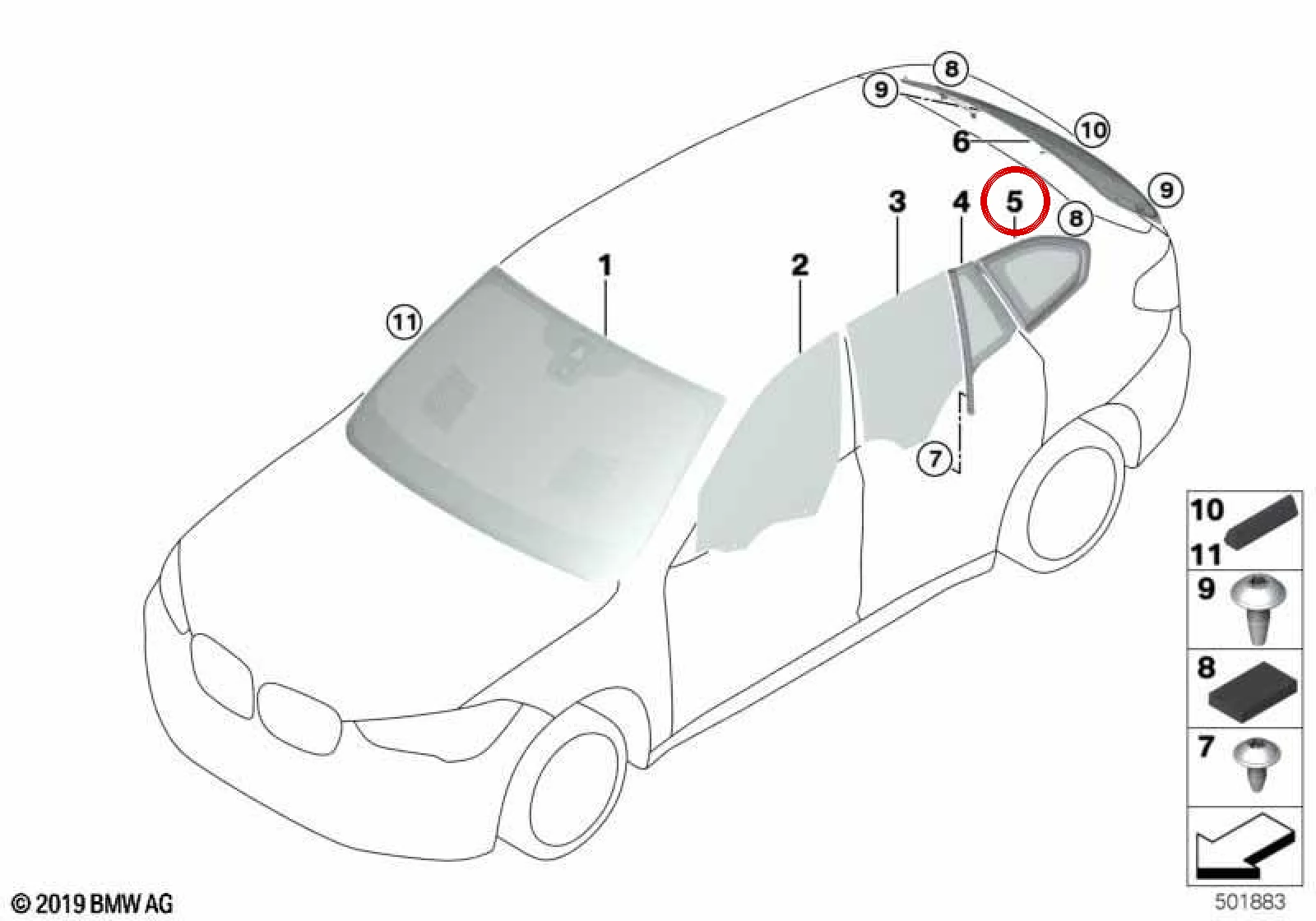 BMW X1 F48 Arka Sol Sabit Yan Cam 51377406871