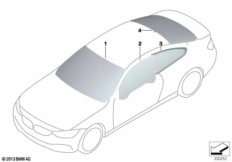BMW 4 Serisi F32 Arka Sağ Sabit Yan Cam 51377433342