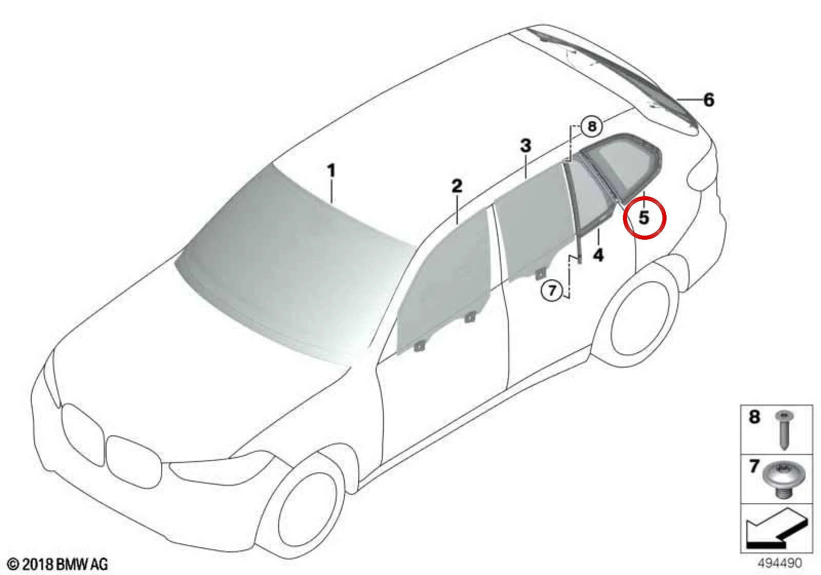 BMW X5 G05 Arka Sağ Sabit Yan Cam 51377444078