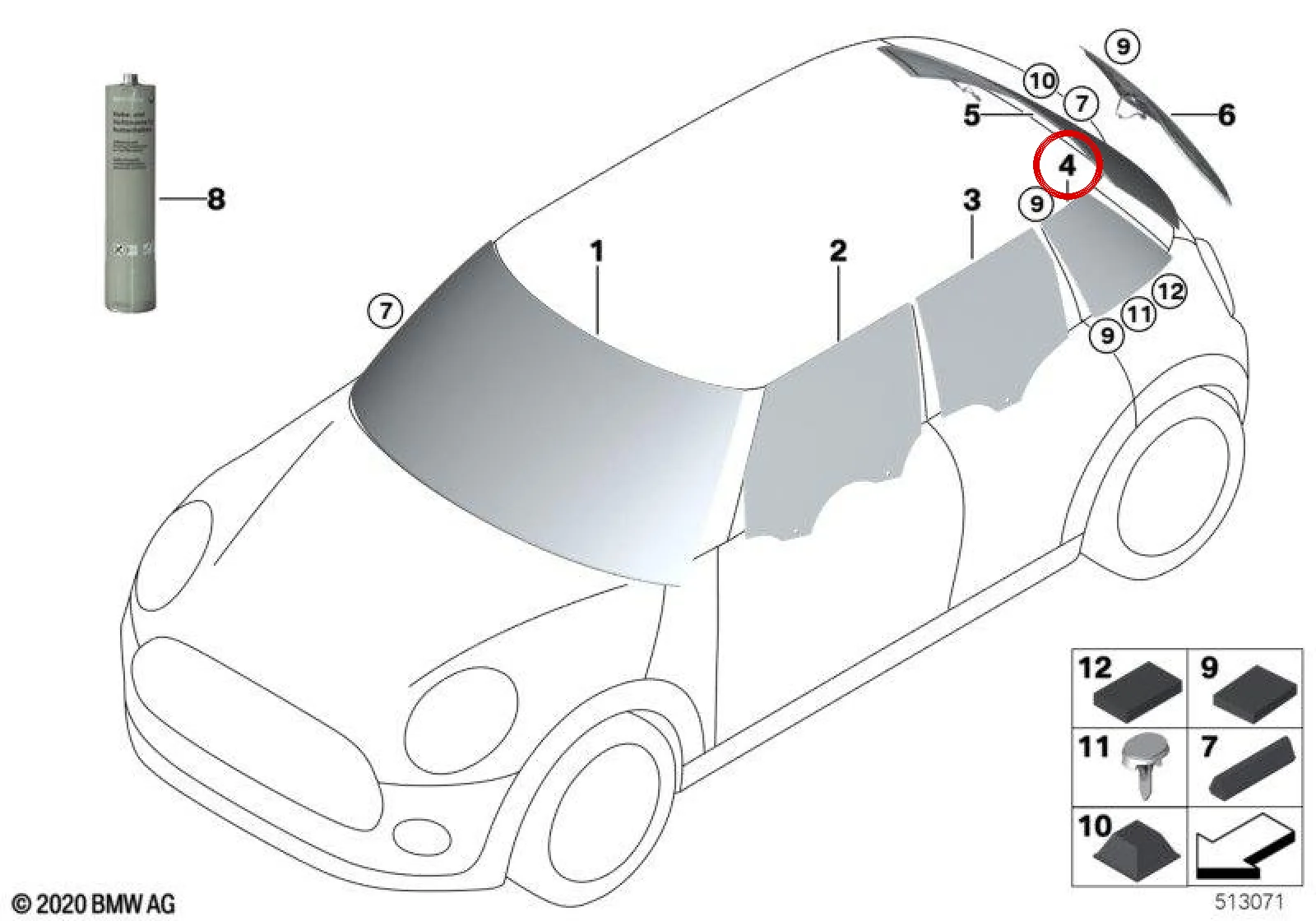 BMW MINI F54 Arka Sağ Renkli Yan Cam 51377466438