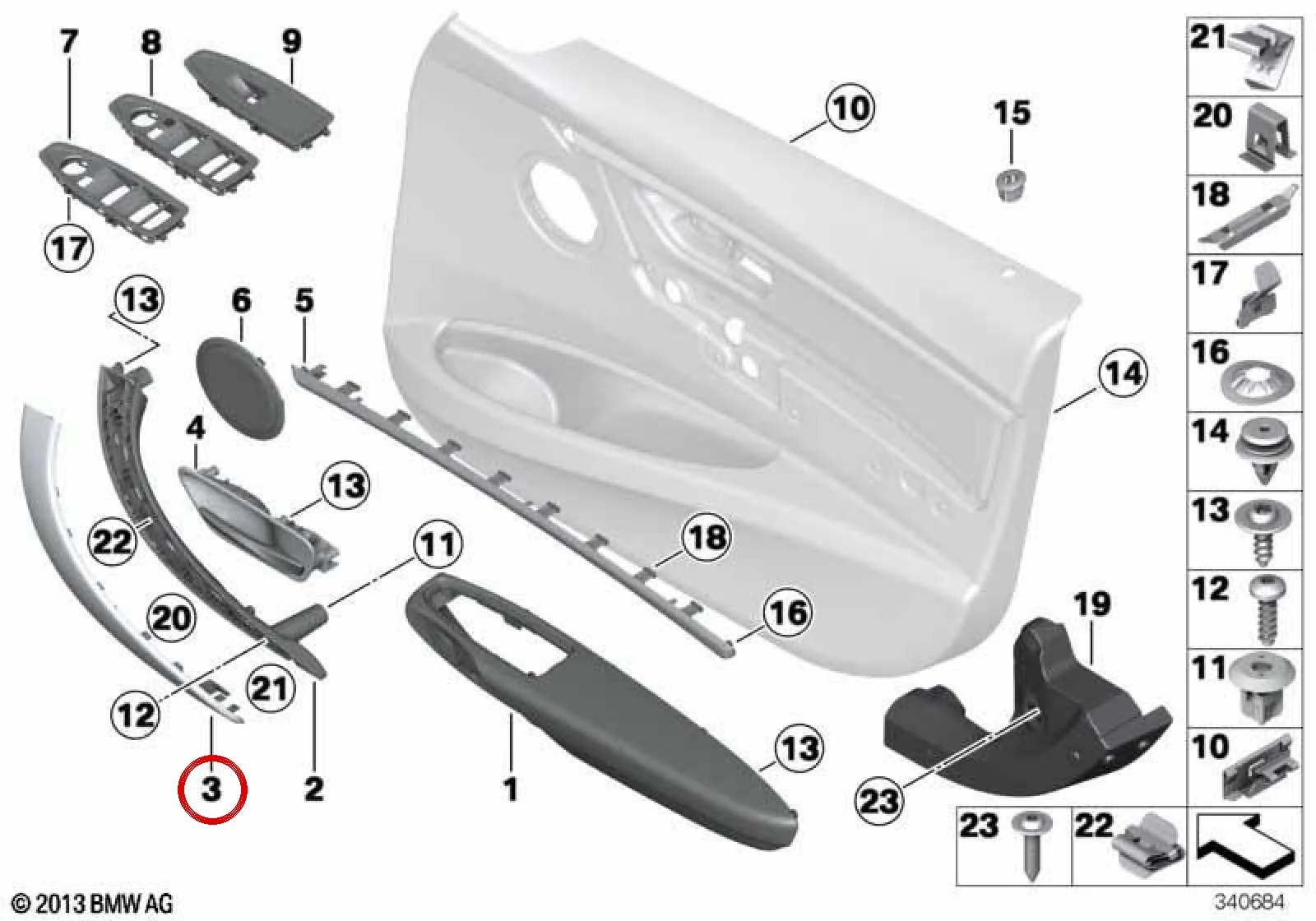 BMW F30 F31 F32 F33… Sağ Kapı Kolu Ahşap Kaplaması 51417275492