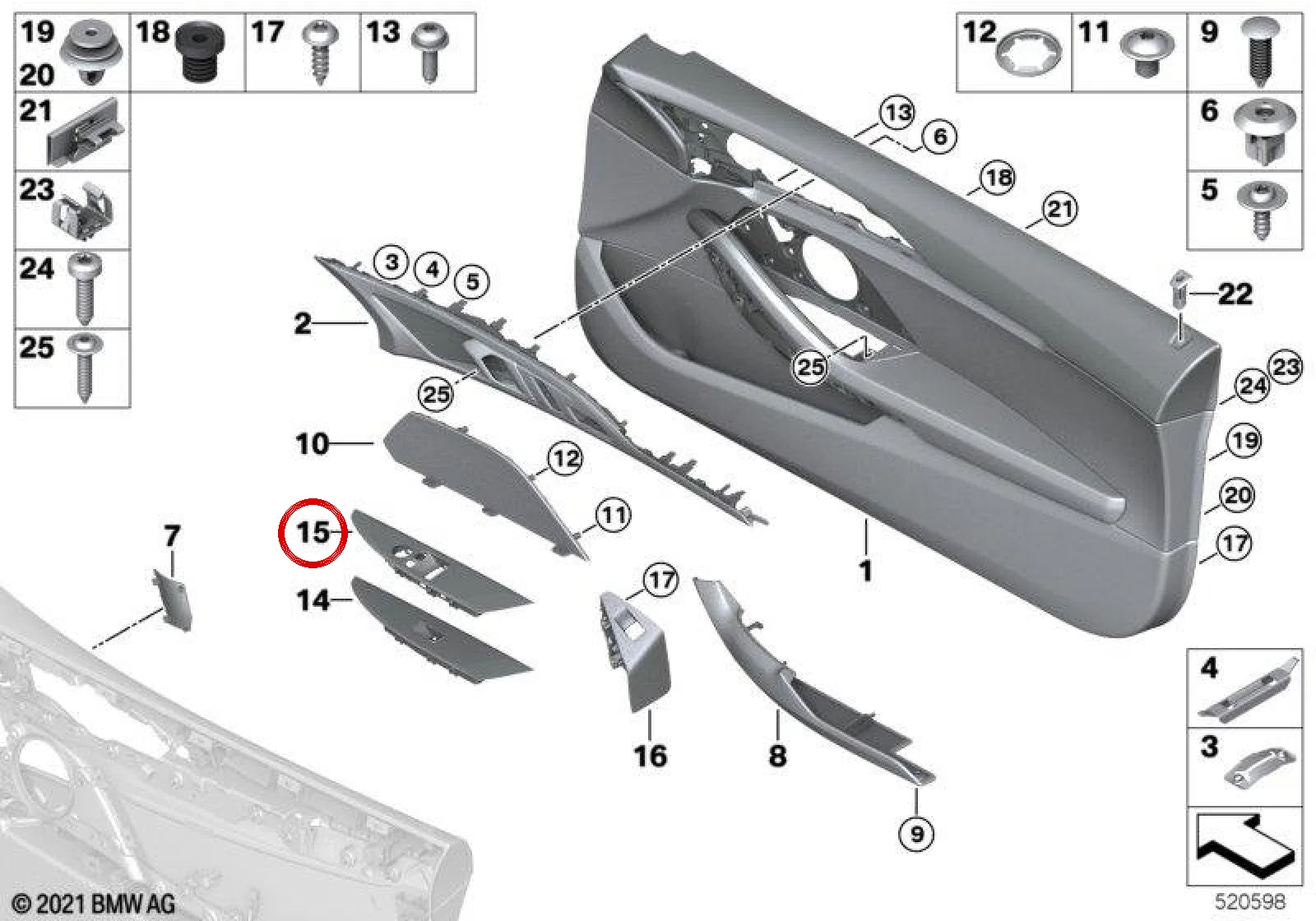 BMW F91 F92 F93 G14… Sol Cam Düğmesi Çerçevesi 51417938105