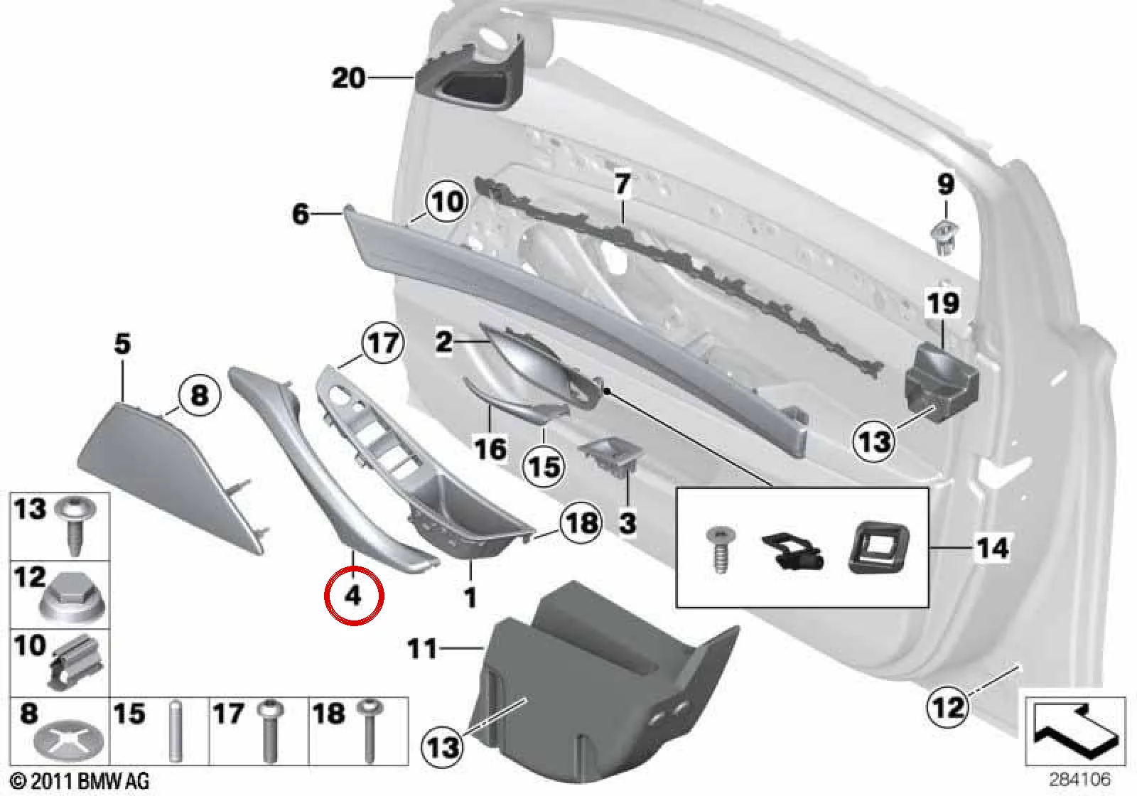 BMW 5 Serisi F10 F11 Sol İç Kapı Deri Tutamağı Sakhir Turuncu 51418050791