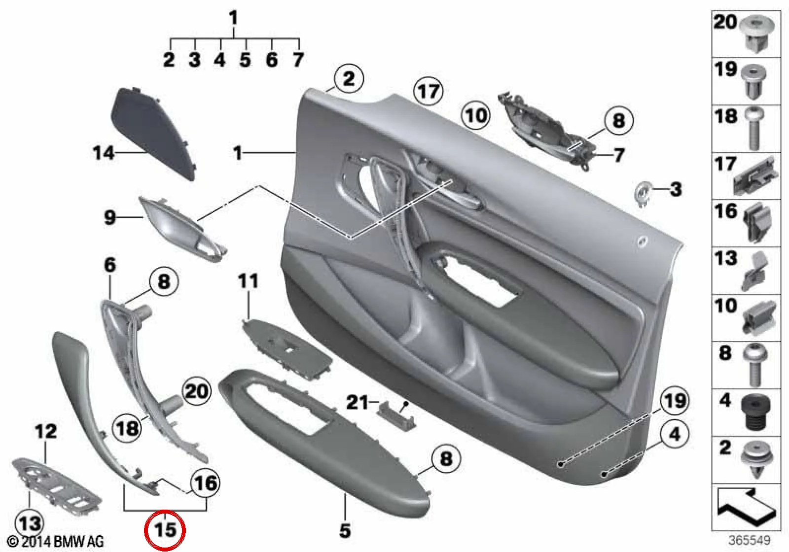 BMW F20 F21 F22 Sağ İç Kapı Tutamağı Alüminyum Altıgen 51418054904