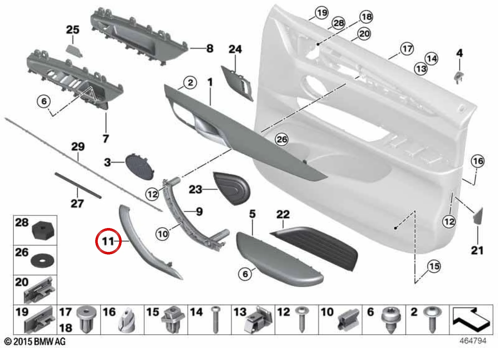 BMW F15 F16 Sol İç Kapı Deri Tutamak Kaplaması Antrasit 51418059967