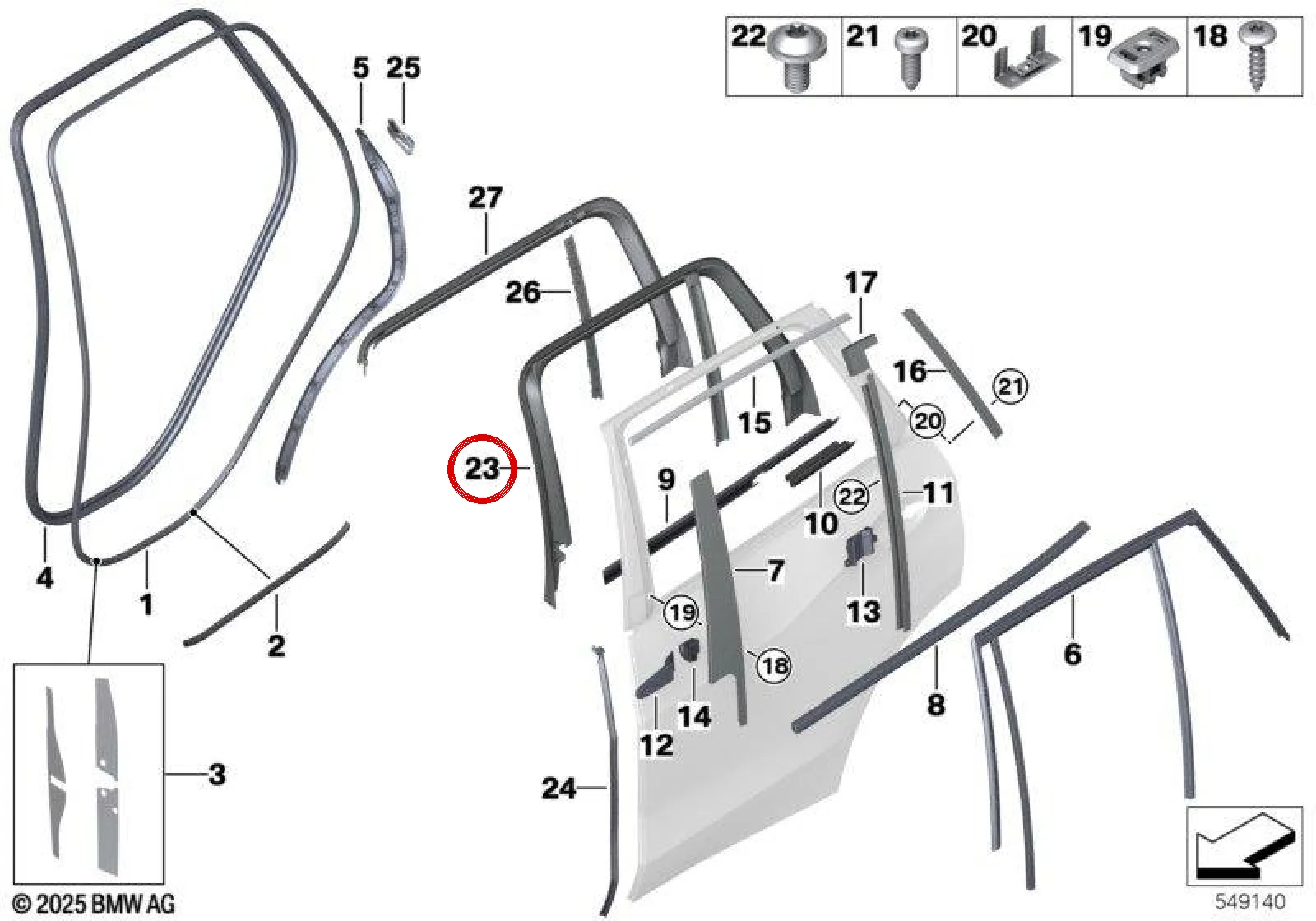 BMW X5 G05 Arka Sol Kapı Cam Çerçeve Kapağı 51427455505