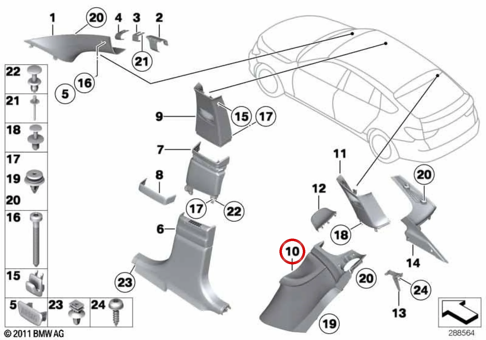 BMW 5 Serisi F07 Sol C Direği Alt Deri Kaplaması 51437221675