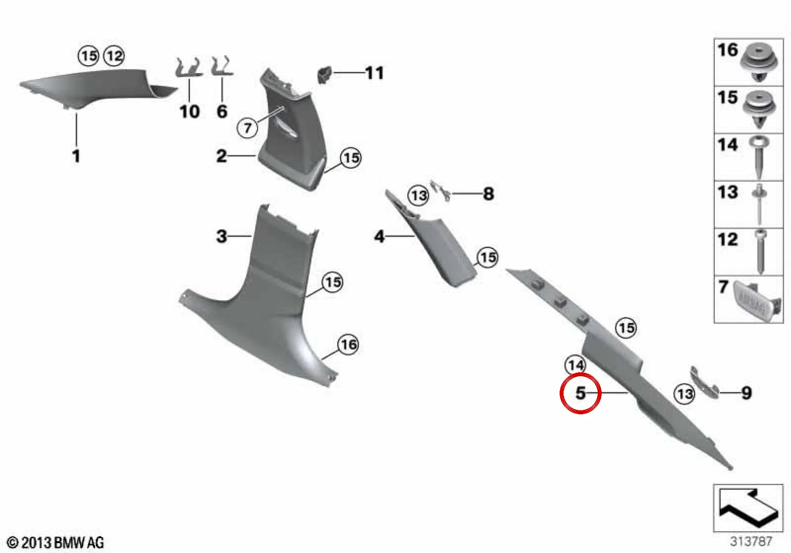 BMW 3 Serisi F34 Sağ D Direği Kaplaması Everest Gri 51437305520