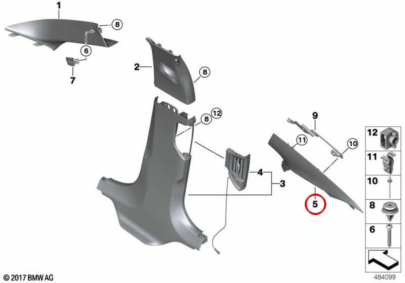 BMW 5 Serisi G30 G31 Sol Üst C Sütunu Kaplaması Fildişi 51437419701