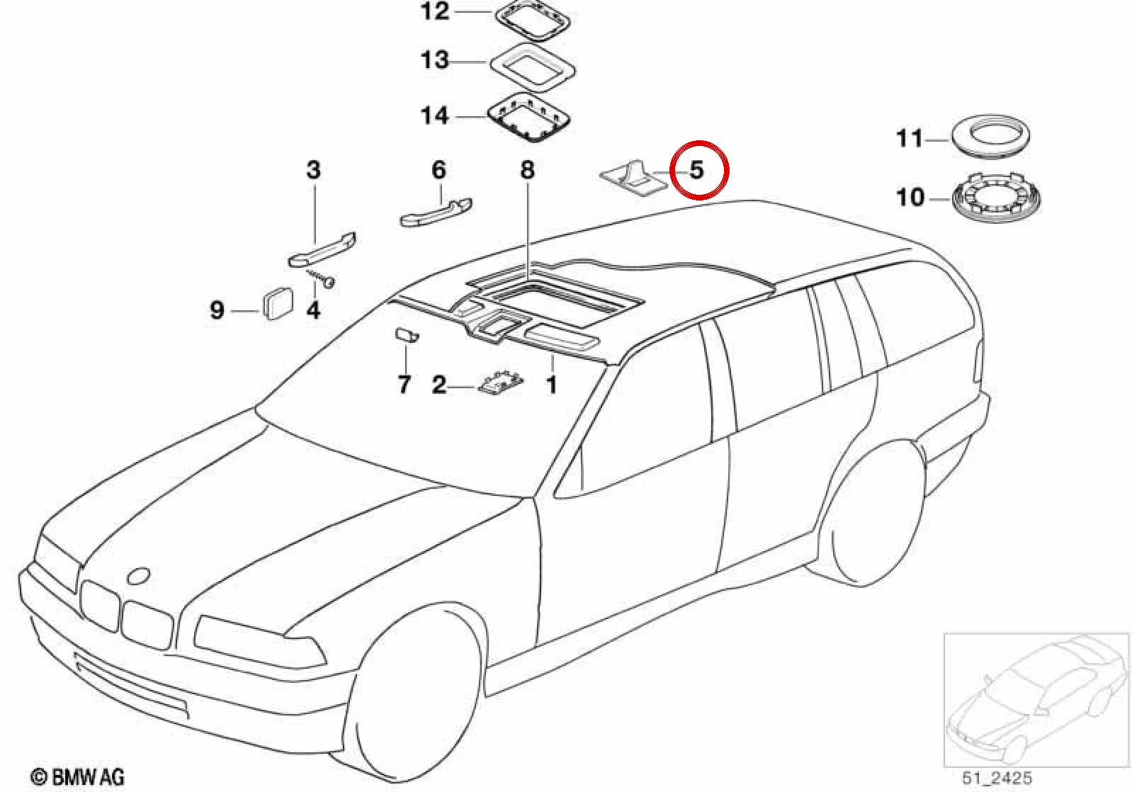BMW E36 E39 E53 E61… Tavan Döşemesi Tutucusu 51438183314