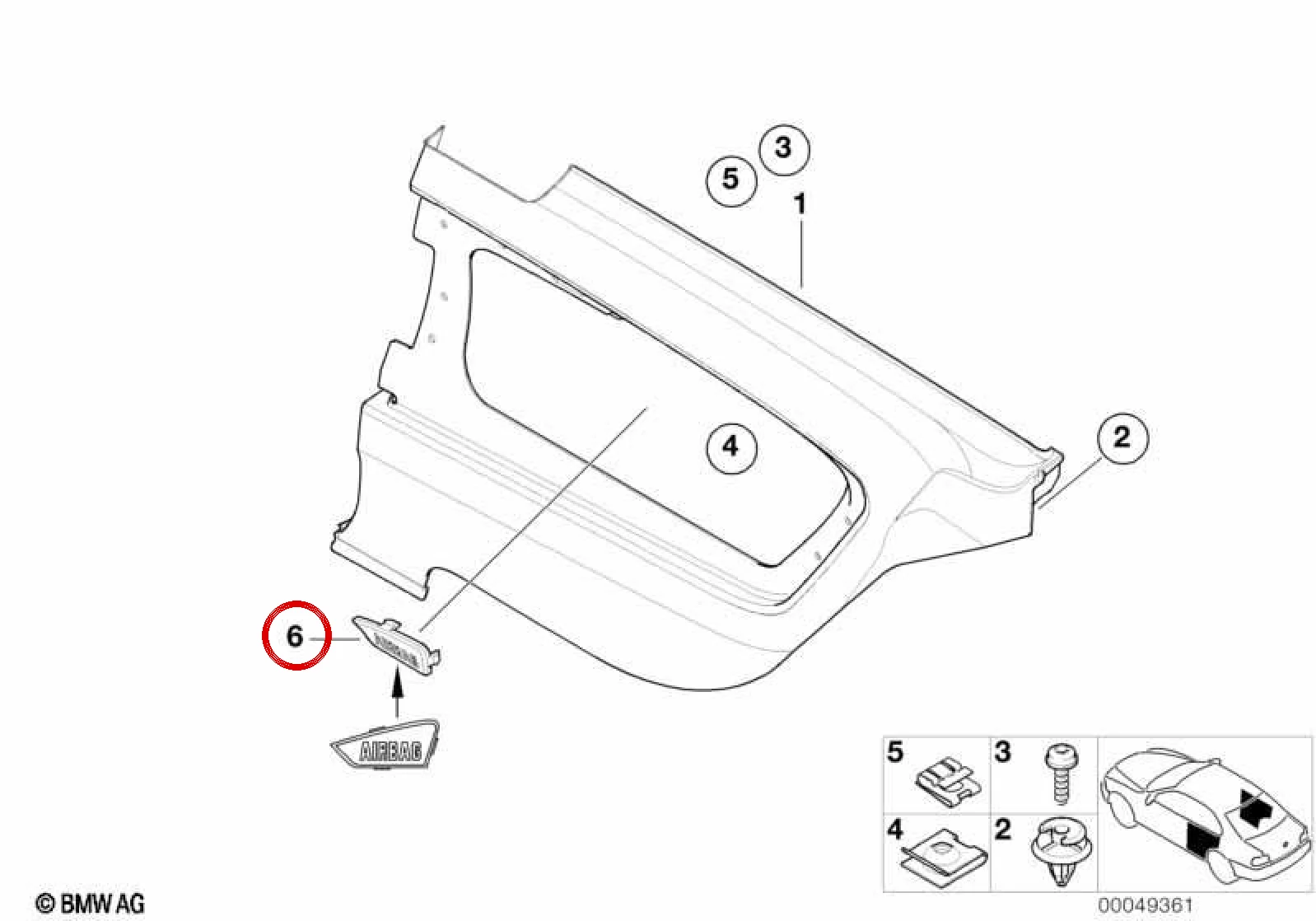 BMW 3 Serisi E46 Sağ Yan Döşeme Airbag Trim Kapağı Gri 51438253028