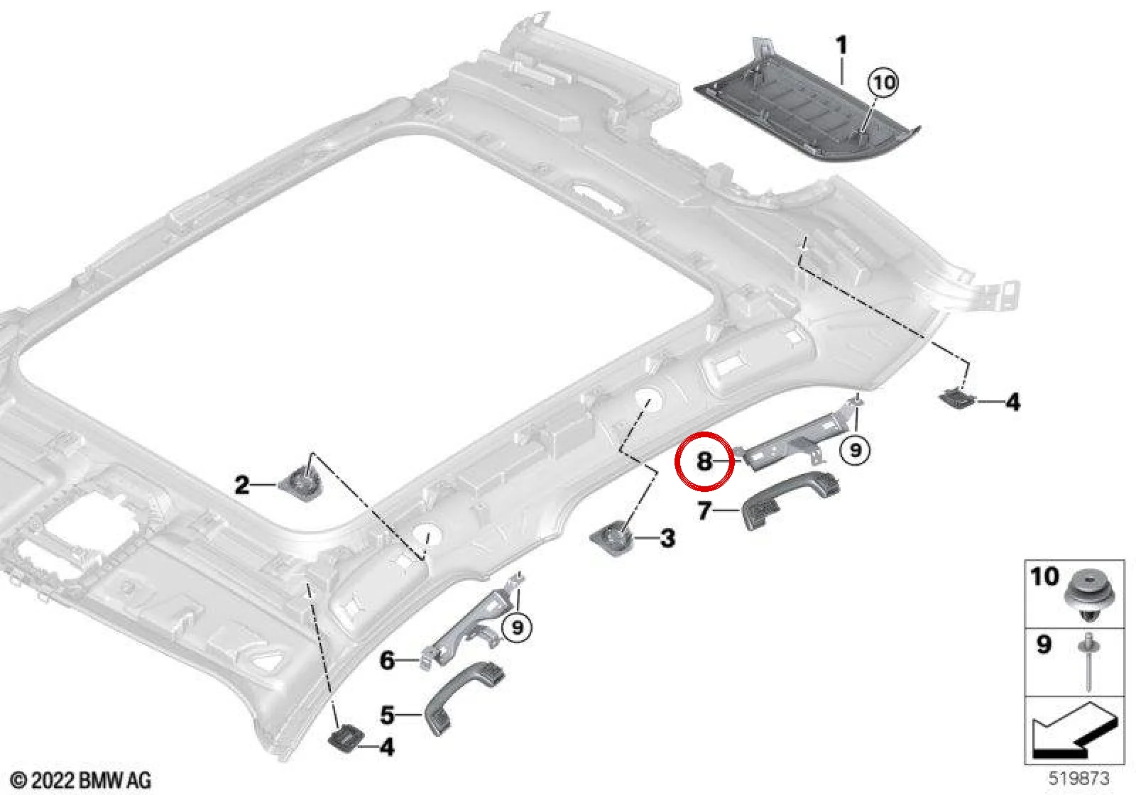 BMW 7 Serisi G70 Arka Sol Tavan Tutamağı 51439870581