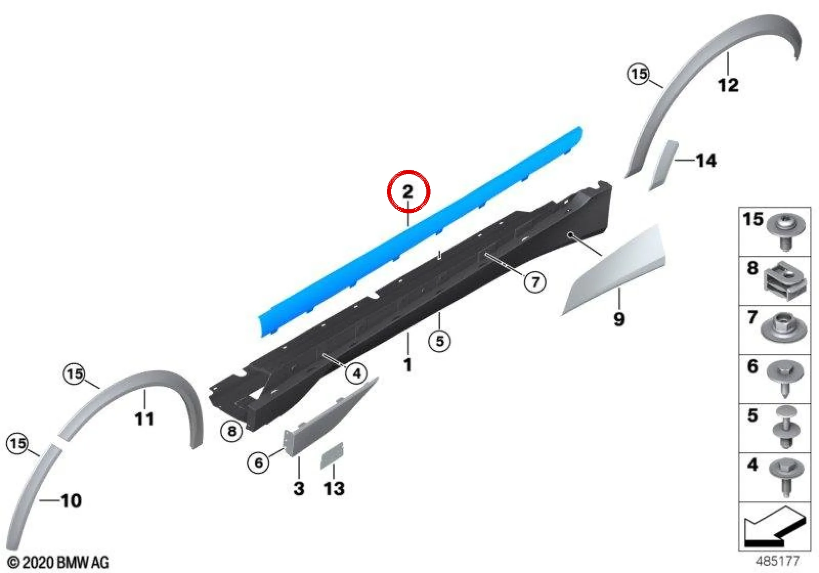 BMW i Serisi I01 Mavi Sol Yan Trim Kapağı 51447417935