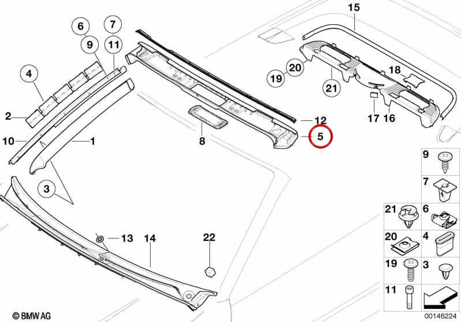 BMW 3 Serisi E46 Ön Cam Üst Çerçeve Kapağı Siyah 51448204277