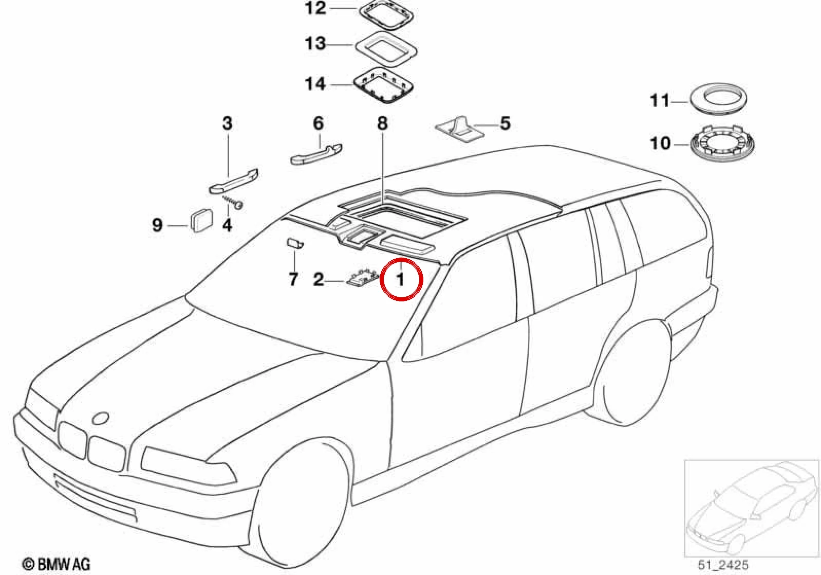 BMW 3 Serisi E36 Sunroof'lu İç Tavan Döşemesi 51448239472