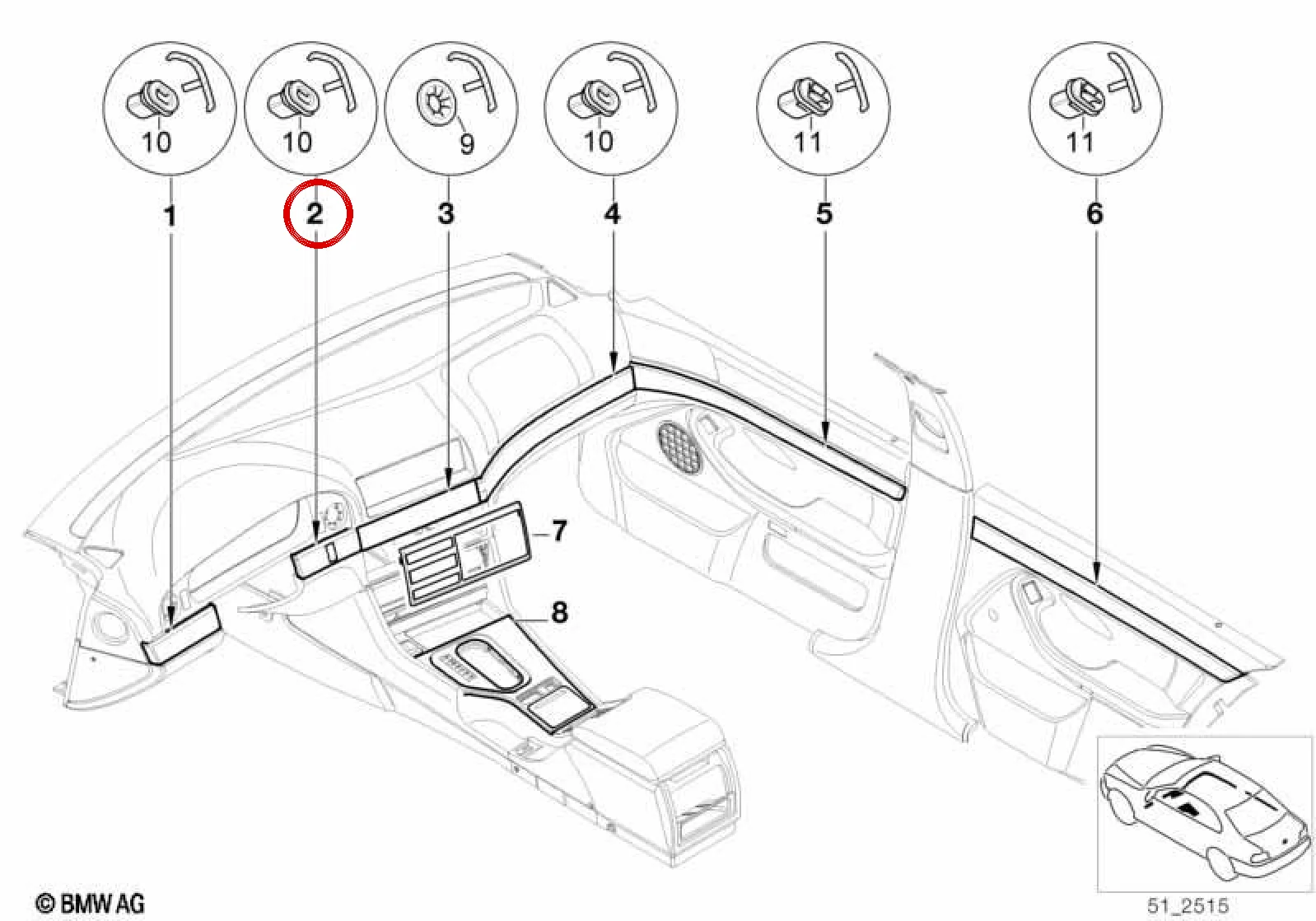 BMW 5 Serisi E39 Orta Sağ Mat Krom Süs Çıtası 51452695584