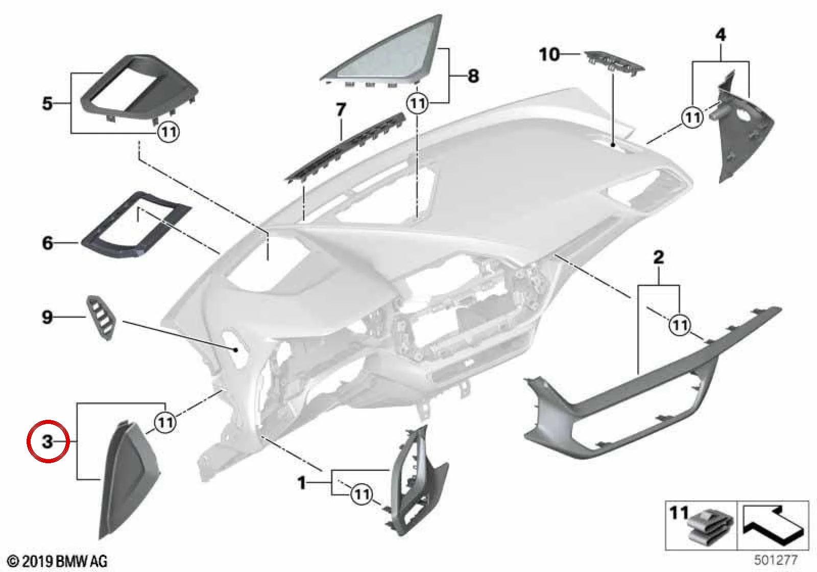 BMW 1 Serisi F40 Torpido Sol Dekor Trimi 51456823259