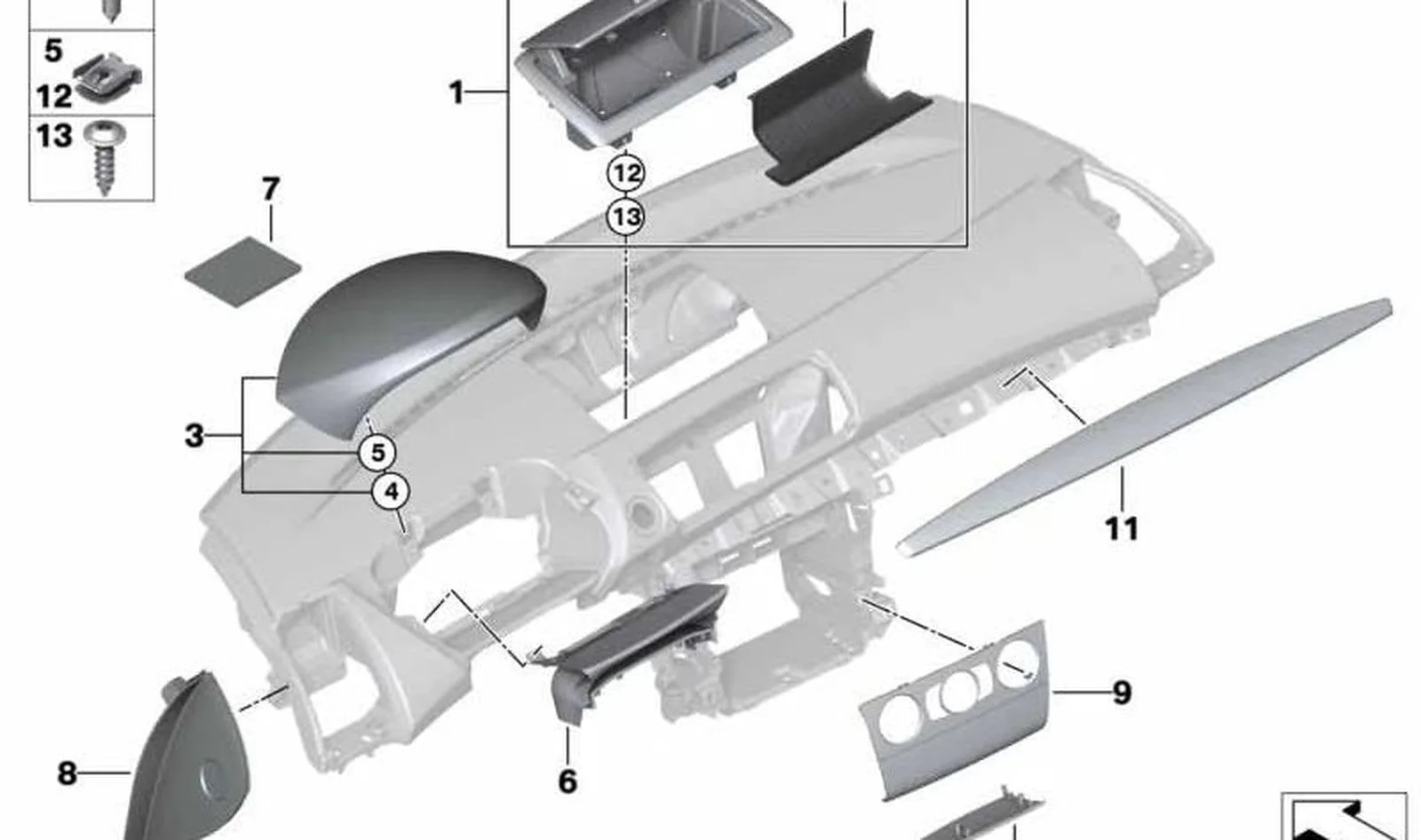 BMW 1 Serisi E81 E82 E87 E88 Torpido Üst Trim Kaplaması 51456989722