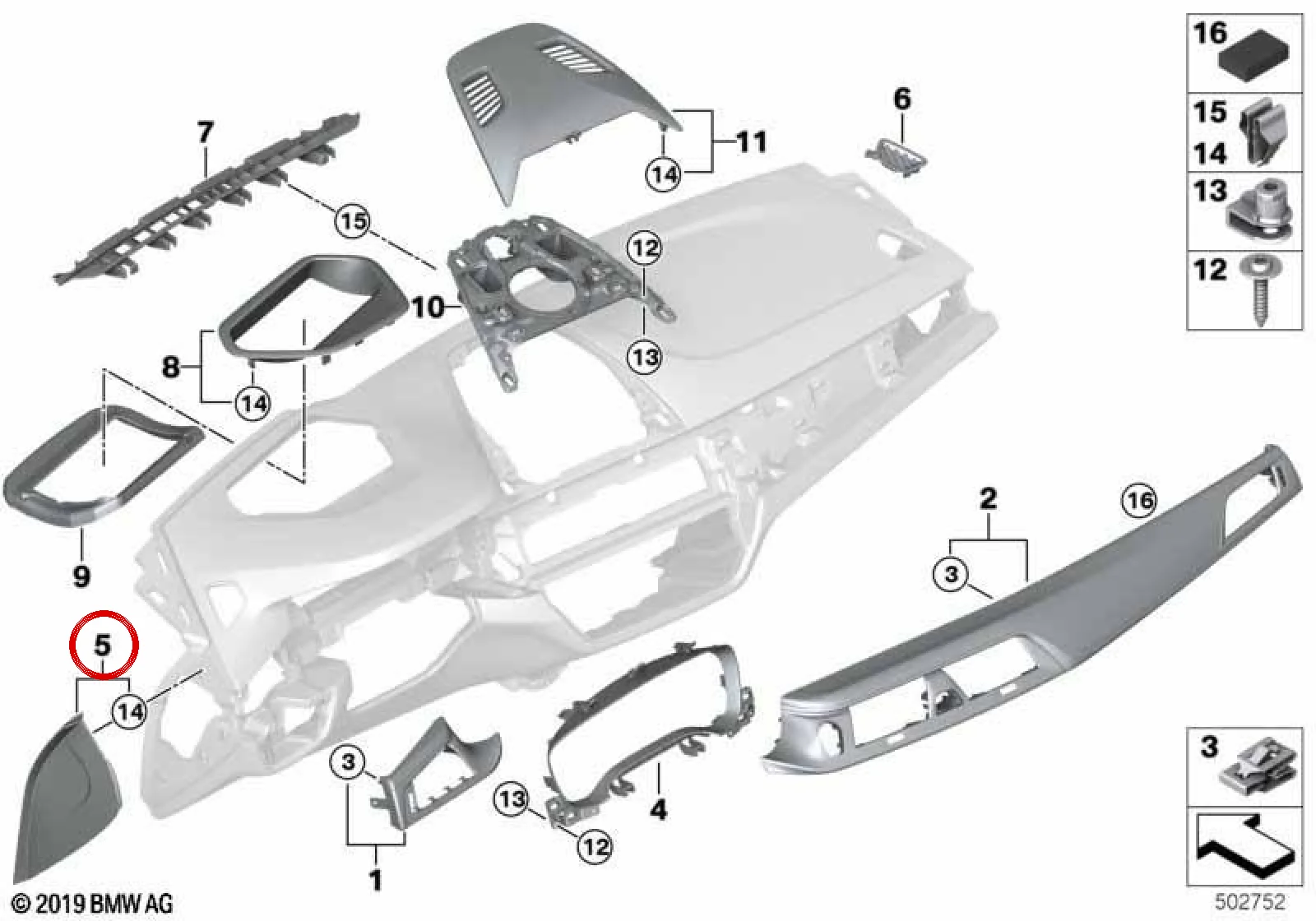 BMW 5 Serisi F90 G30 G31 Sağ Dış Torpido Çıtası Koyu Kahve 51456993826