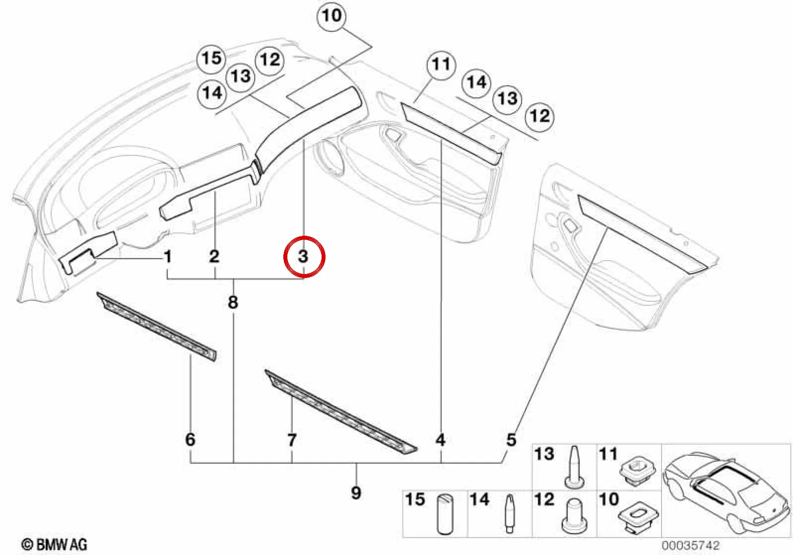 BMW 3 Serisi E90 E91 E92 E93 Torpido Sol Dekor Çıtası Ay Grisi 51457116976