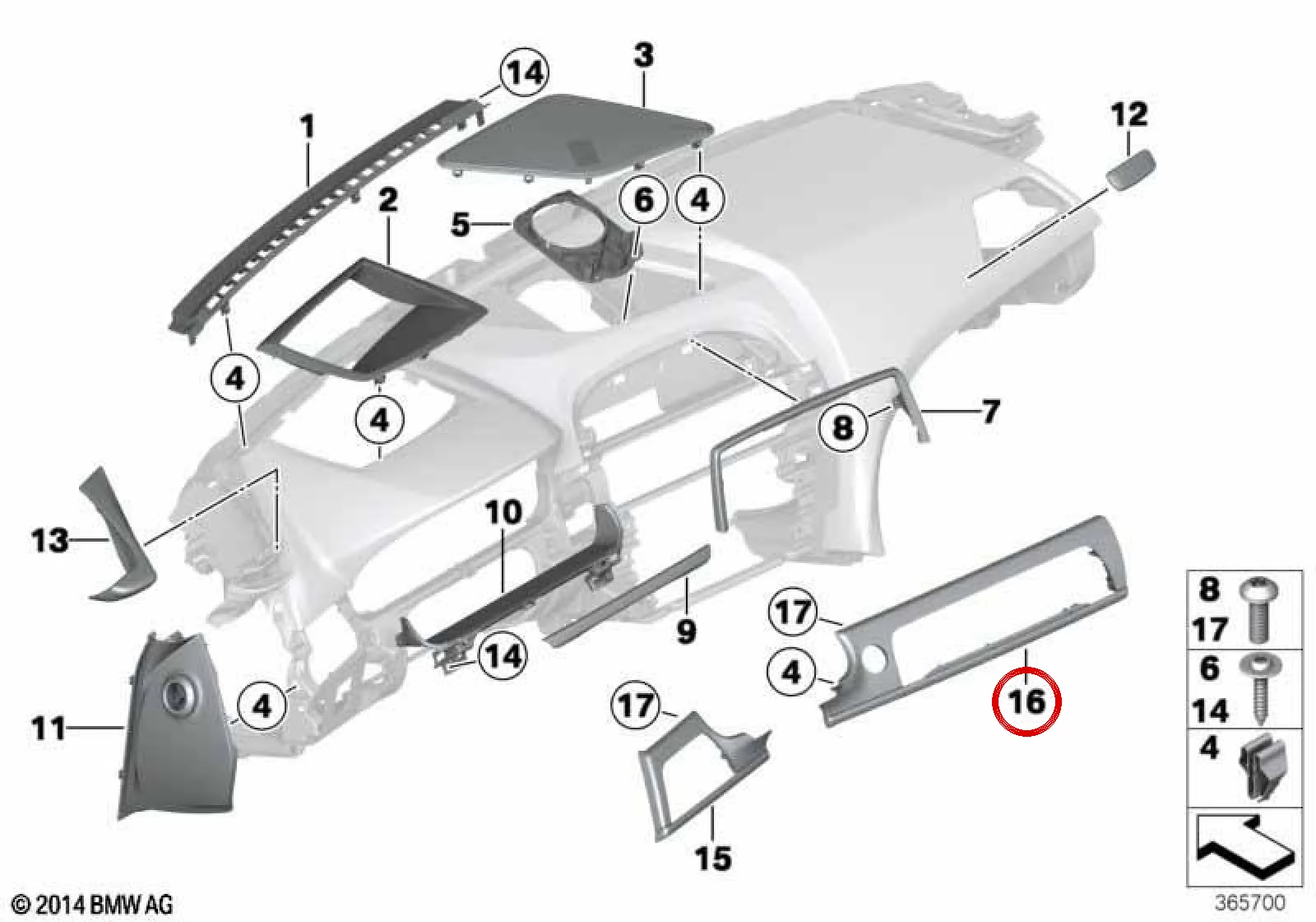BMW 6 Serisi F06 F12 F13 Gösterge Paneli Orta Altıgen Alüminyum Trim 51458052326