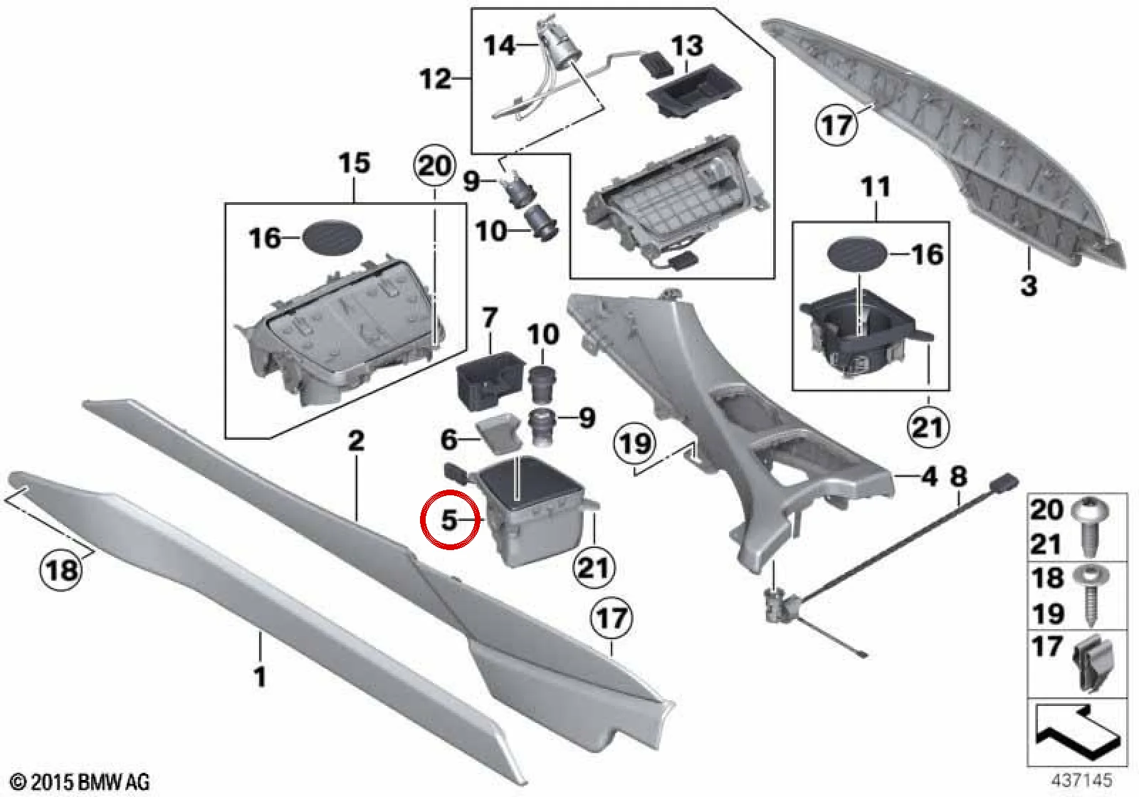 BMW 6 Serisi F06 F12 F13 Orta Konsol Siyah Deri Kolçak 51458056594