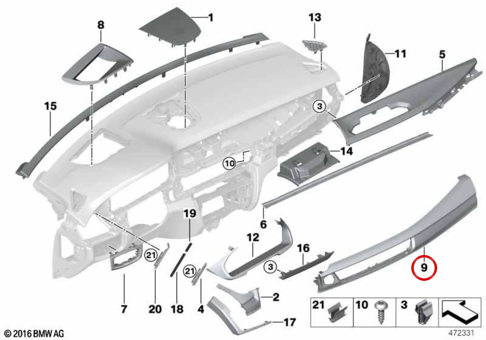 BMW F15 F16 F85 F86 Yolcu Tarafı Piyano Siyahı Panel Trimi 51458060786