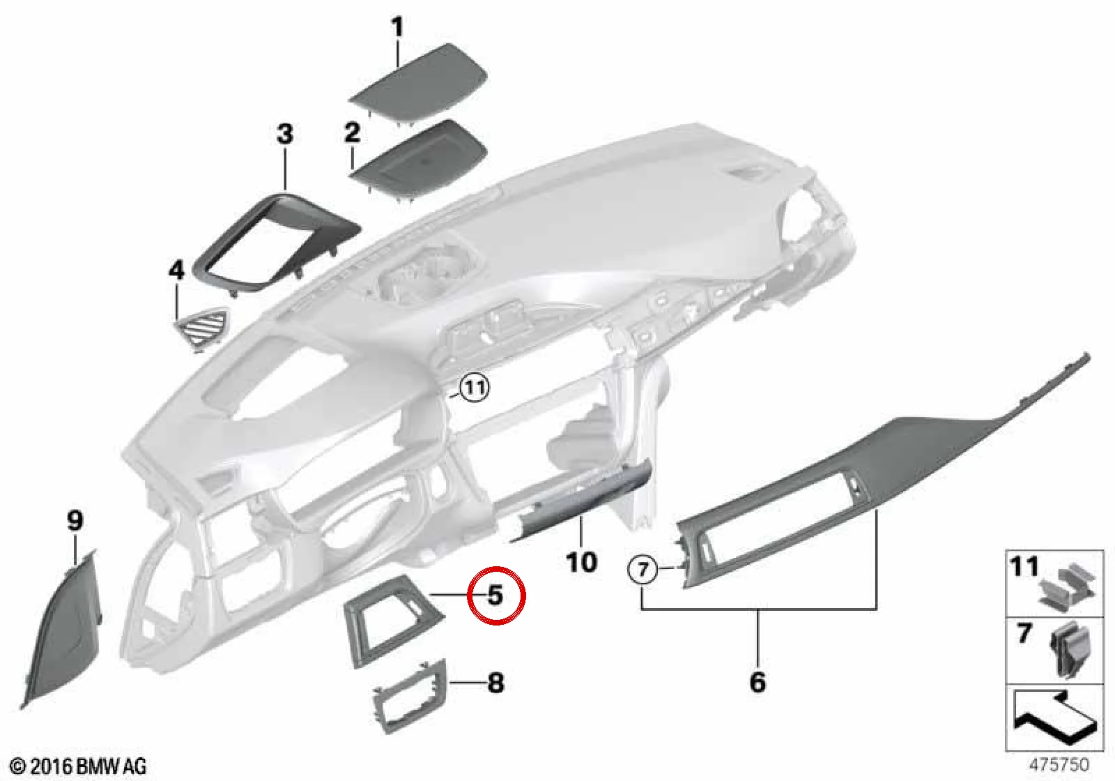 BMW F30 F31 F32 F33… Sürücü Tarafı Mat Mavi Altıgen Torpido Çıtası 51458068619