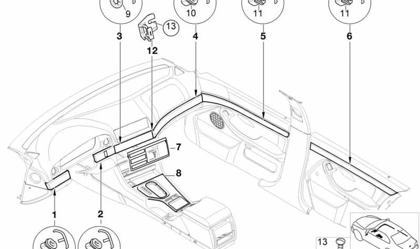 BMW 5 Serisi E39 Torpido Sağ Orta Çıtası Siyah 51458256222
