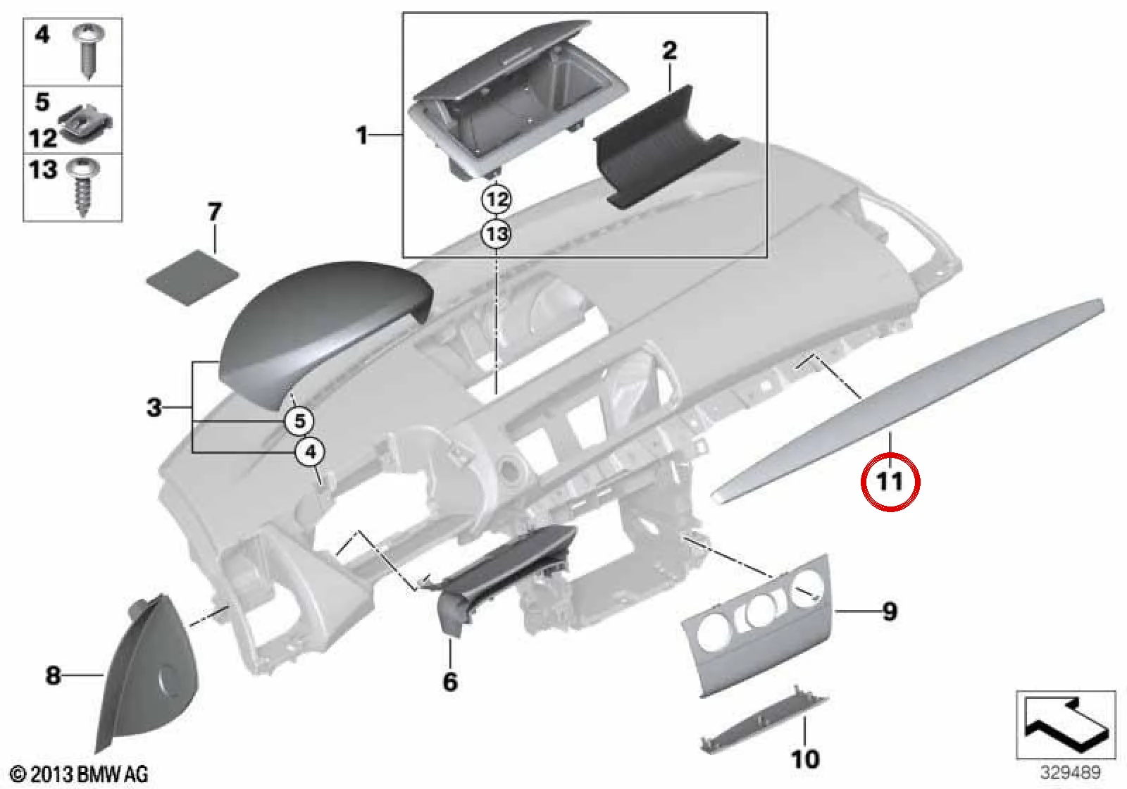 BMW 1 Serisi E81 E82 E87 E88 Parlak Siyah Torpido Çıtası 51459121706