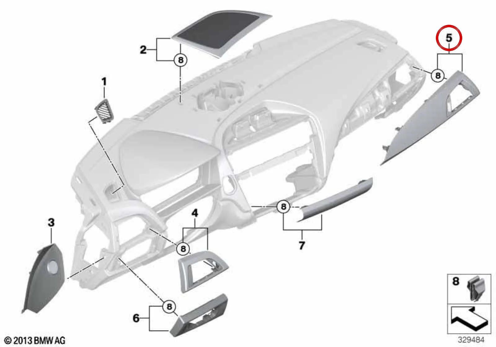 BMW F20 F21 F22 Yolcu Tarafı Parlak Siyah Torpido Çıtası 51459205370