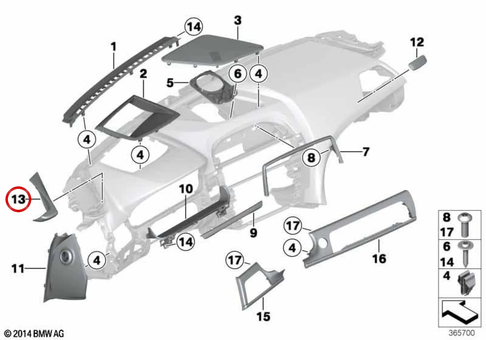 BMW 6 Serisi F06 F12 F13 G32 Torpido Sol Kapağı 51459216617