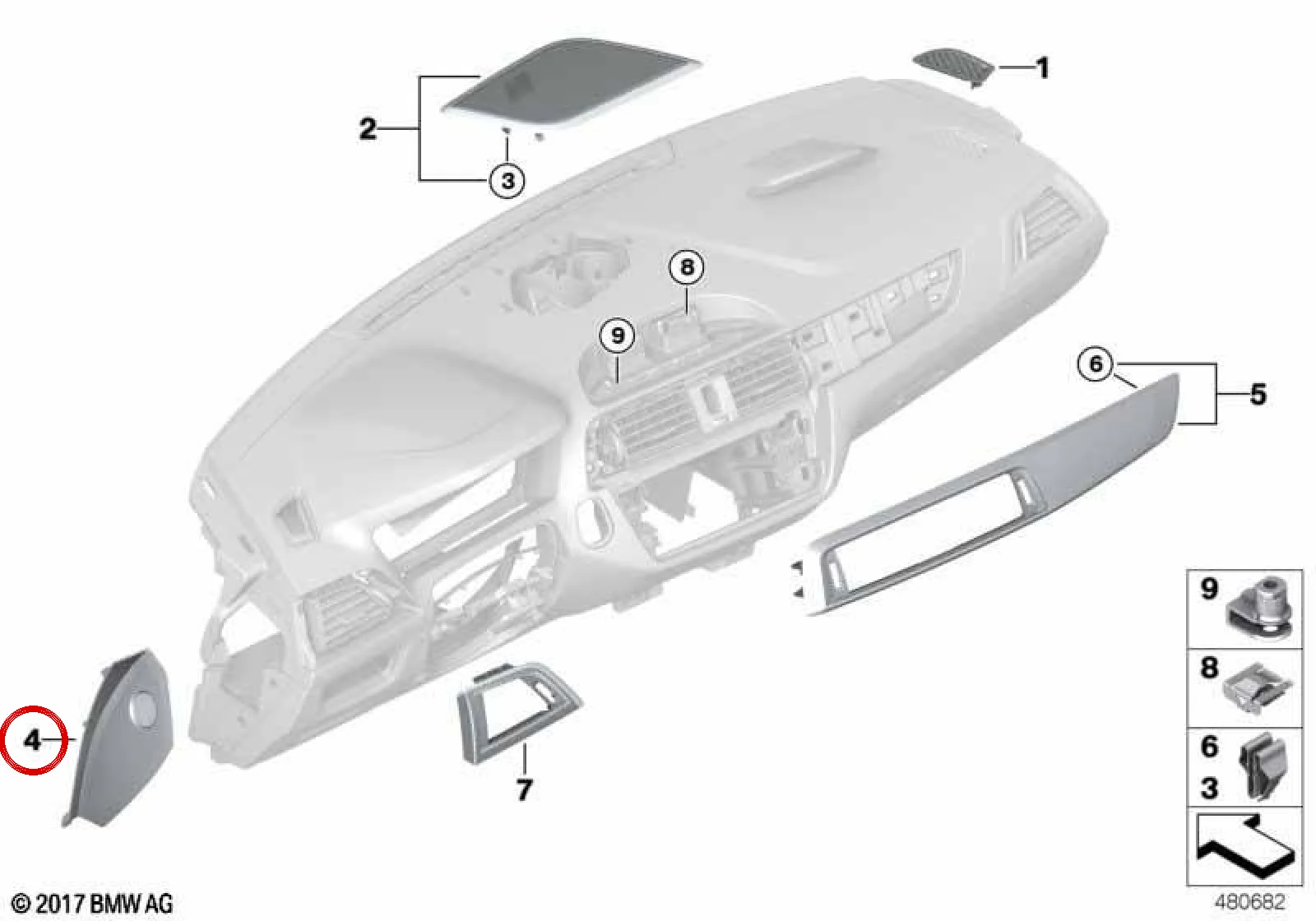 BMW F20 F21 F22 F23 Torpido Sol Yan Çıtası 51459227101