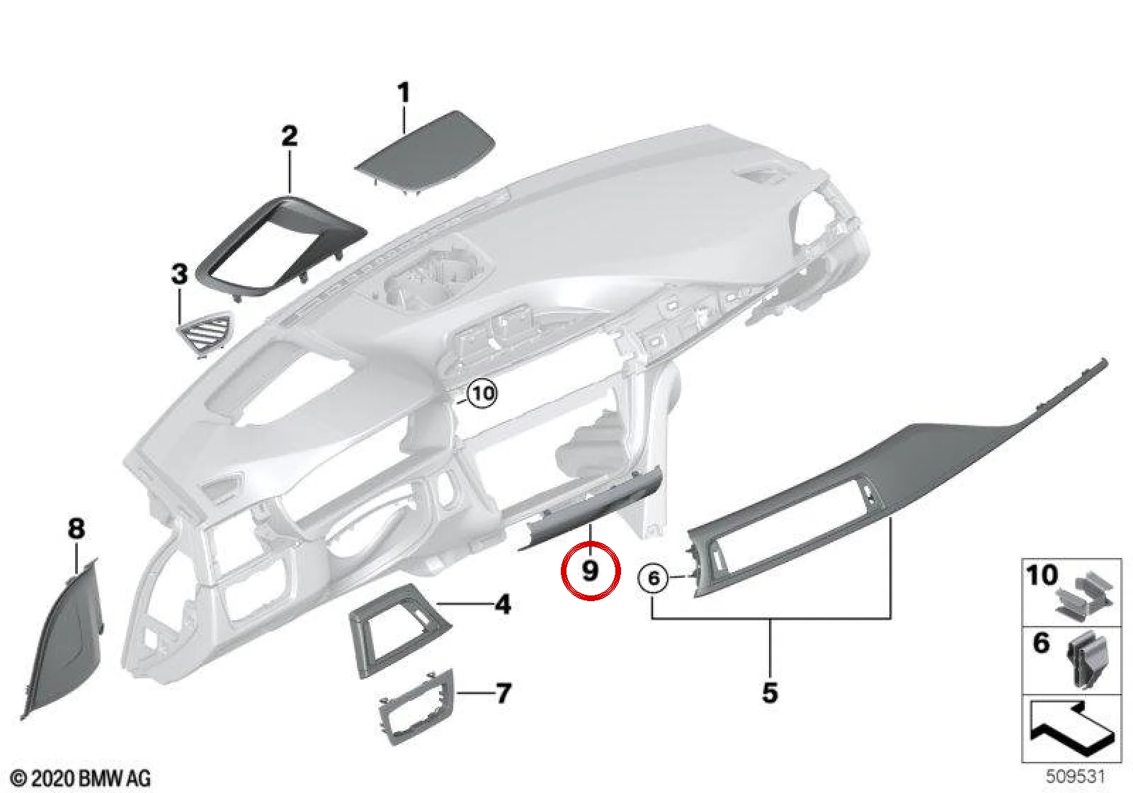 BMW F30 F31 F32 F33… Gösterge Paneli Orta Alt Trimi 51459241178