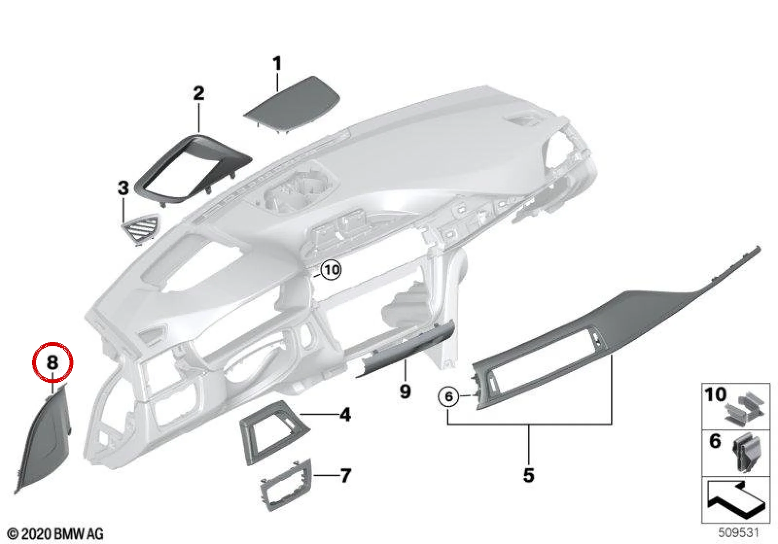 BMW 3 Serisi F34 Sol Torpido Dekor Çıtası 51459248138