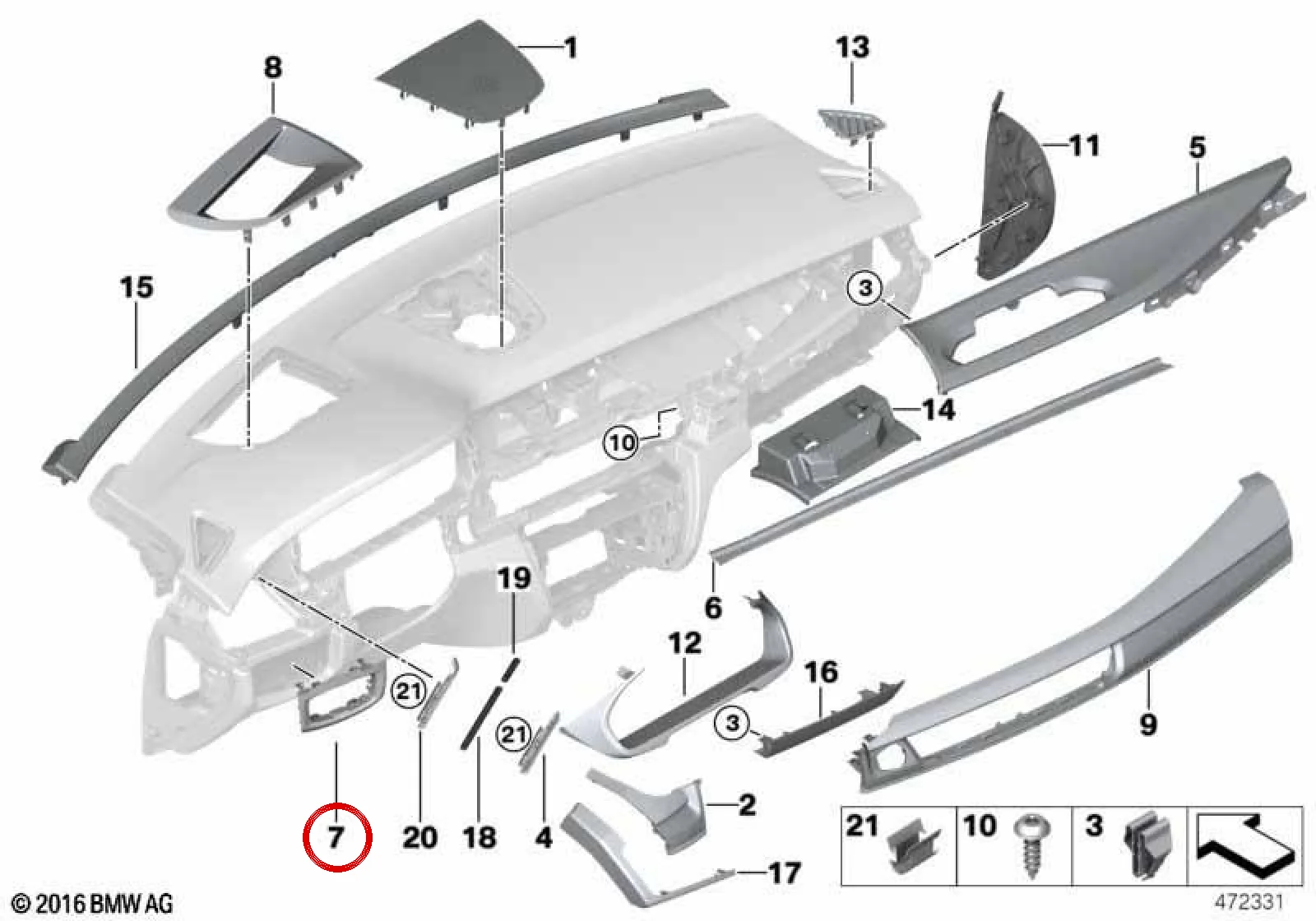 BMW F15 F16 F85 F86 Far Kumanda Merkezi Çerçevesi 51459281638