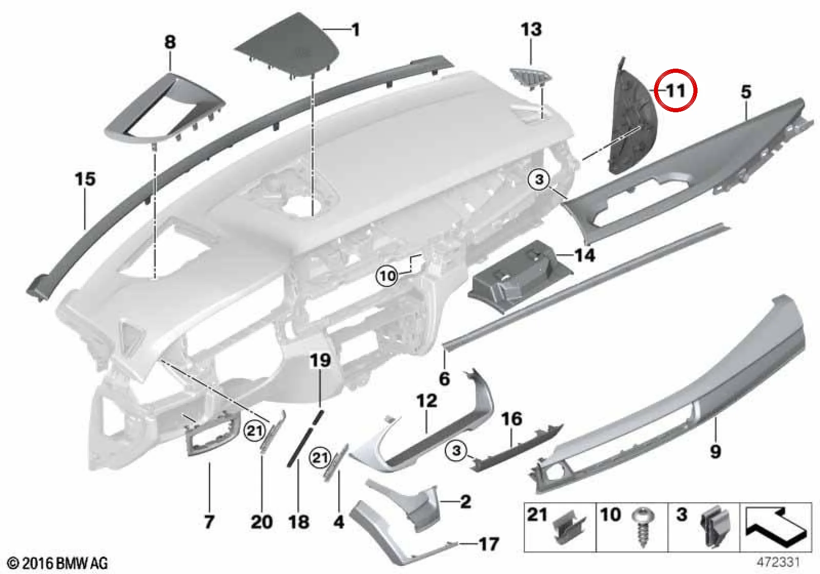 BMW F15 F16 F85 F86 Torpido Sağ Dış Kaplama Çıtası 51459288237
