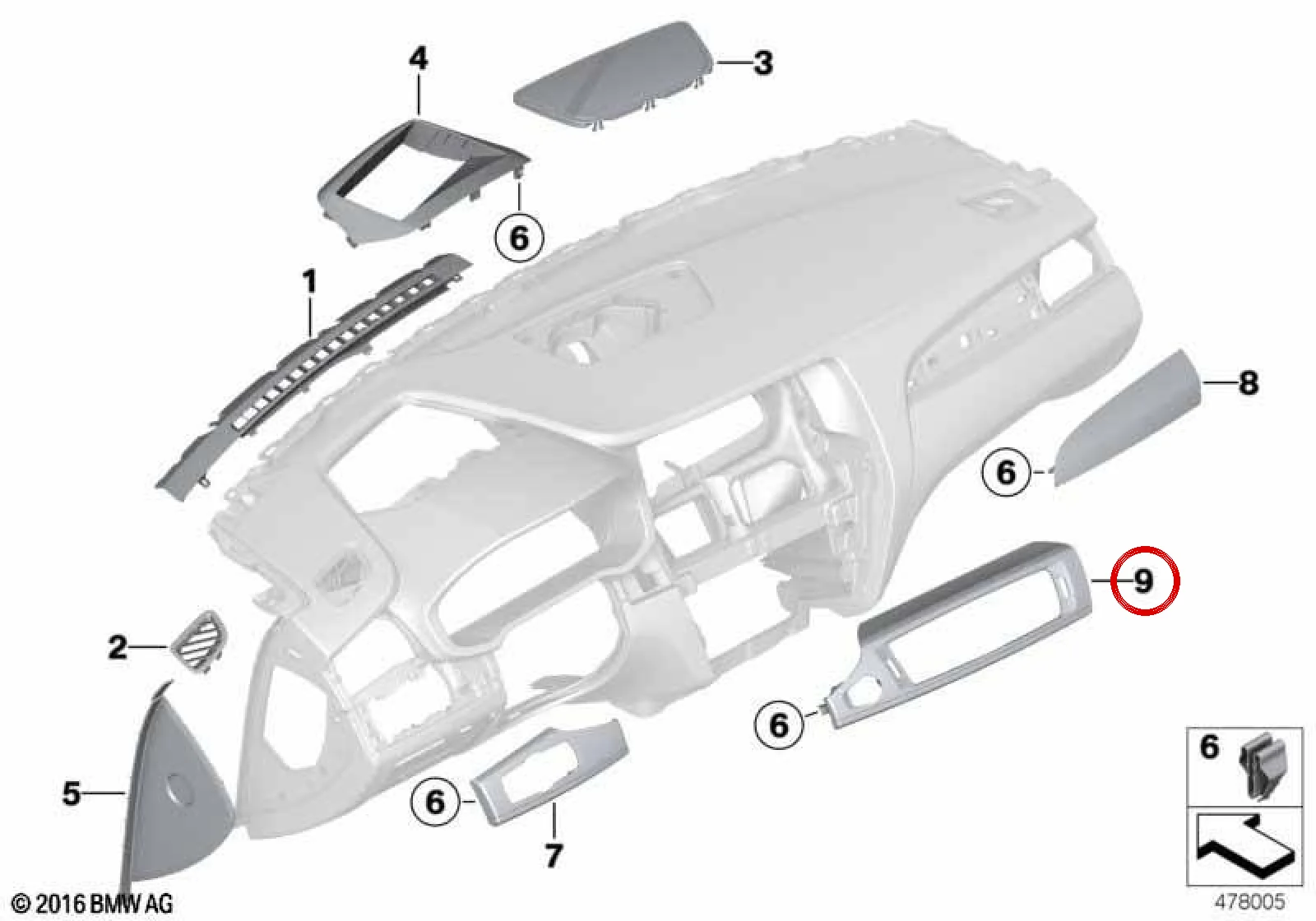 BMW F25 F26 Orta Parlak Siyah Torpido Trimi 51459329353