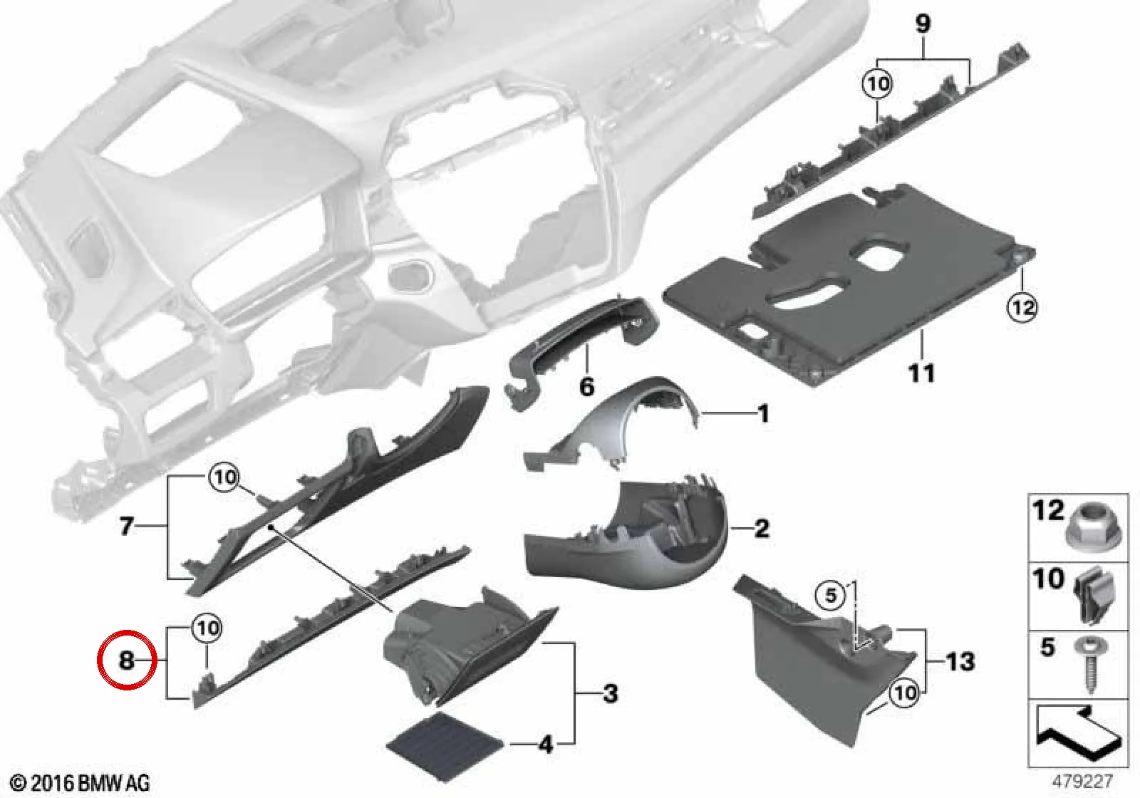 BMW F39 F48 Sürücü Tarafı Torpido Alt Kaplaması 51459348818