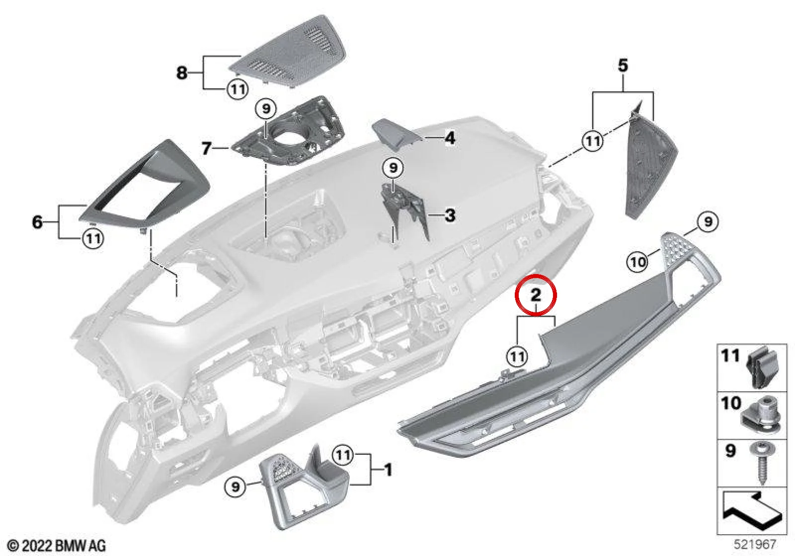 BMW G05 G06 G07 Yolcu Tarafı Fineline Metal Panel Trimi 51459634830