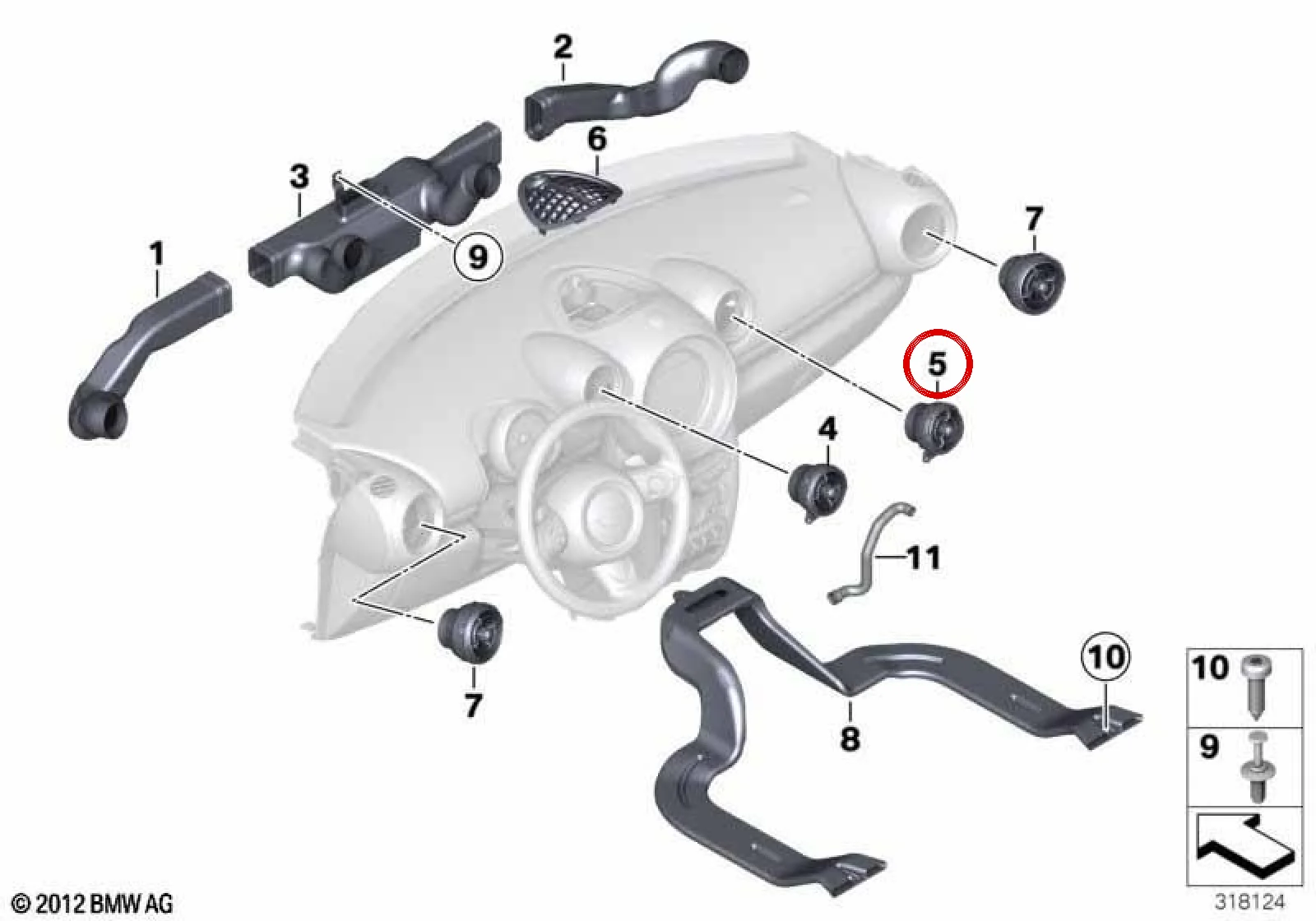BMW MINI R60 R61 Orta Sağ Hava Çıkış Kanalı 51459801436