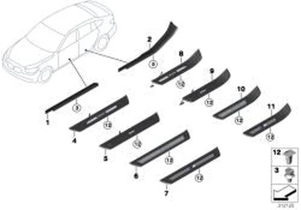 BMW 5 Serisi F07 Ön Sol Işıklı Eşik Çıtası 51477193473