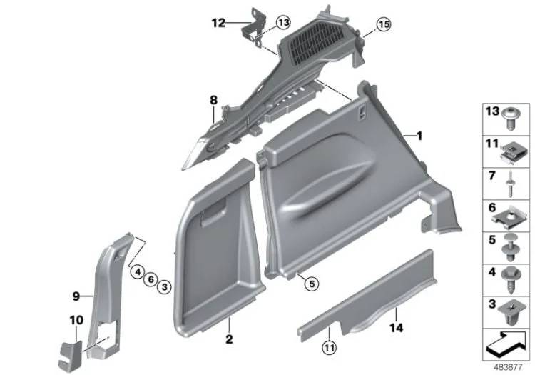 BMW F15 F16 Bagaj Ön Sol Yan Döşeme Antrasit 51477326713