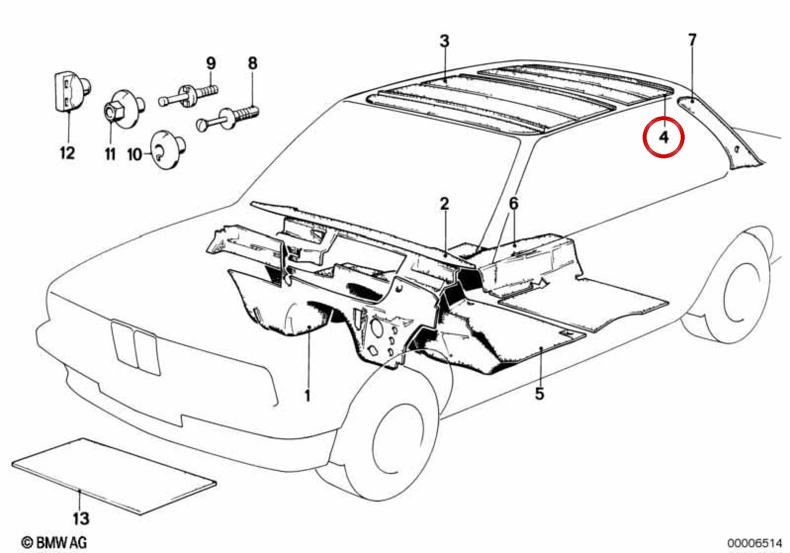 BMW 3 Serisi E30 Arka Tavan Ses Yalıtımı 51481884264