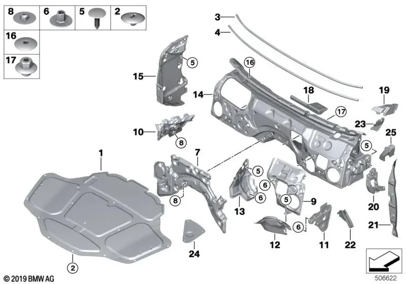 BMW 5 Serisi F90 G30 G31 Sağ İç Bölme Duvarı Ses Yalıtımı 51487352218