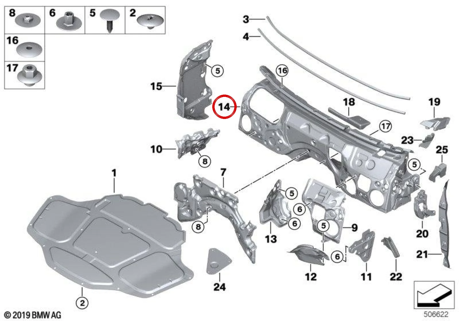 BMW 5 Serisi G30 G31 Motor Bölmesi Ön Duvar Üst Yalıtımı 51487489283