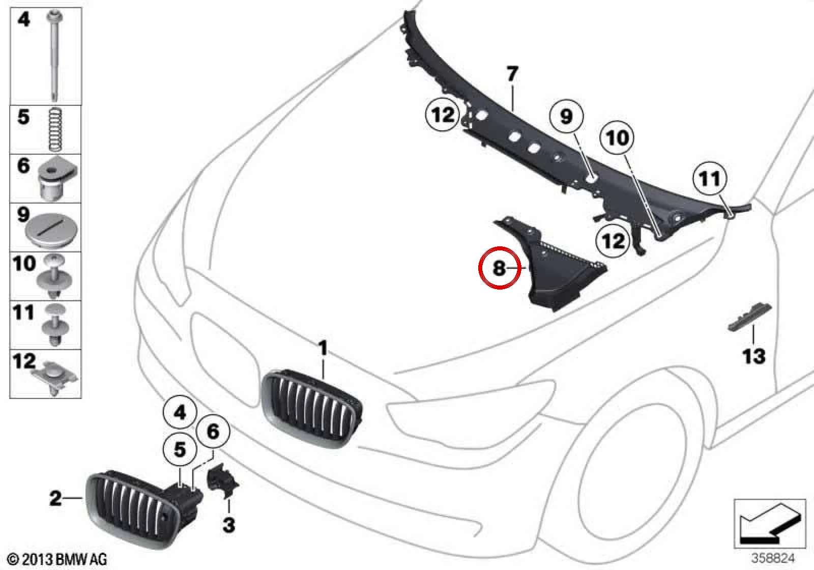 BMW 5 Serisi F07 F10 F11 F18 Ön Cam Alt Plastik Kaplama 51717220181